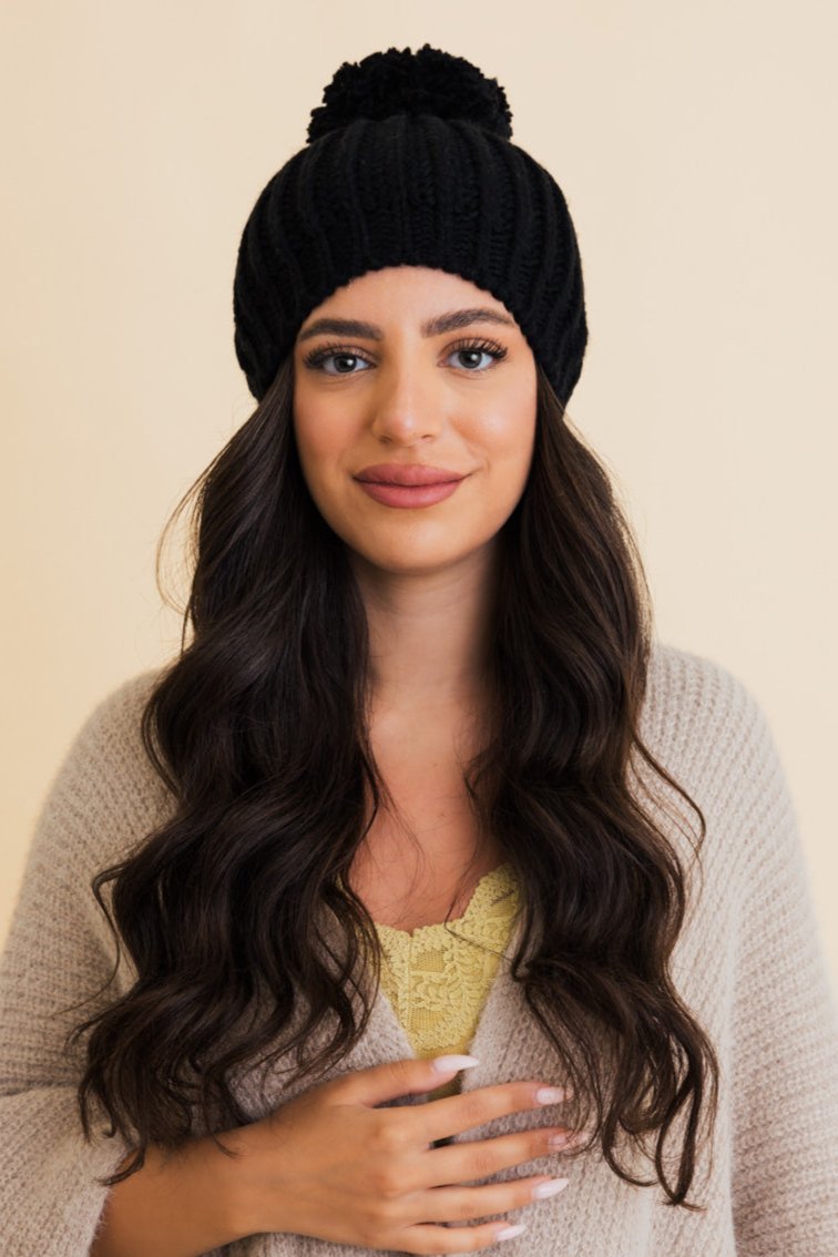 Chunky Cable Knit Pom Beanie - NeoKira Unlimited