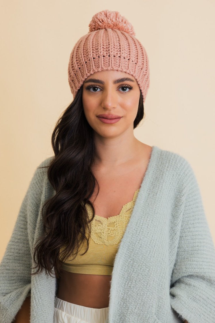 Chunky Cable Knit Pom Beanie - NeoKira Unlimited
