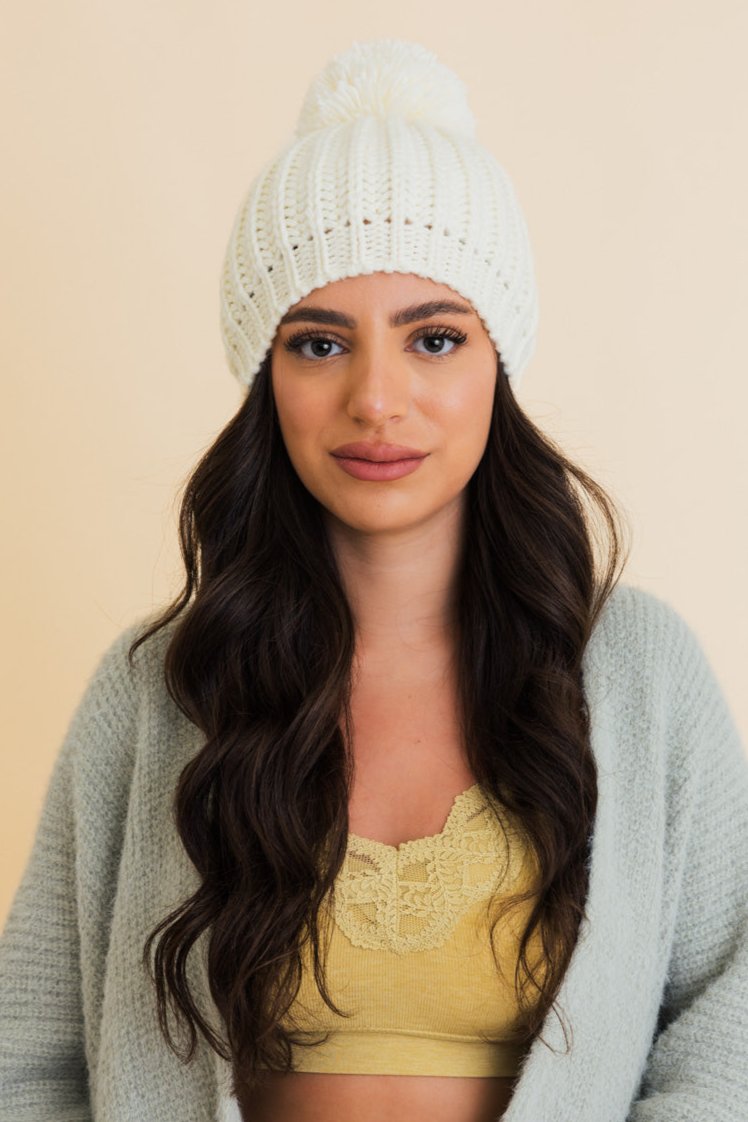Chunky Cable Knit Pom Beanie - NeoKira Unlimited