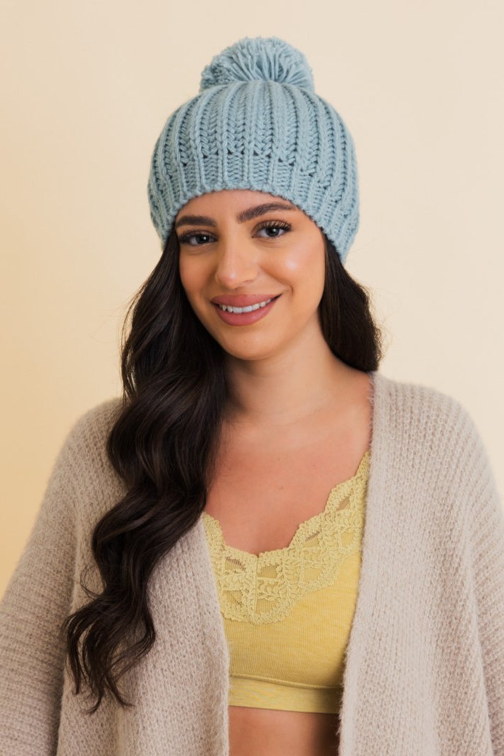 Chunky Cable Knit Pom Beanie - NeoKira Unlimited