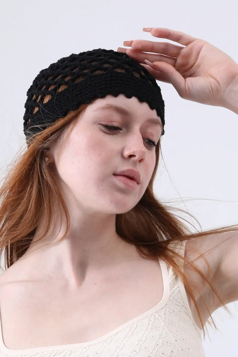 Boho Crochet Mesh Head Cap – Lightweight Hollow Knit Beanie - NeoKira Unlimited