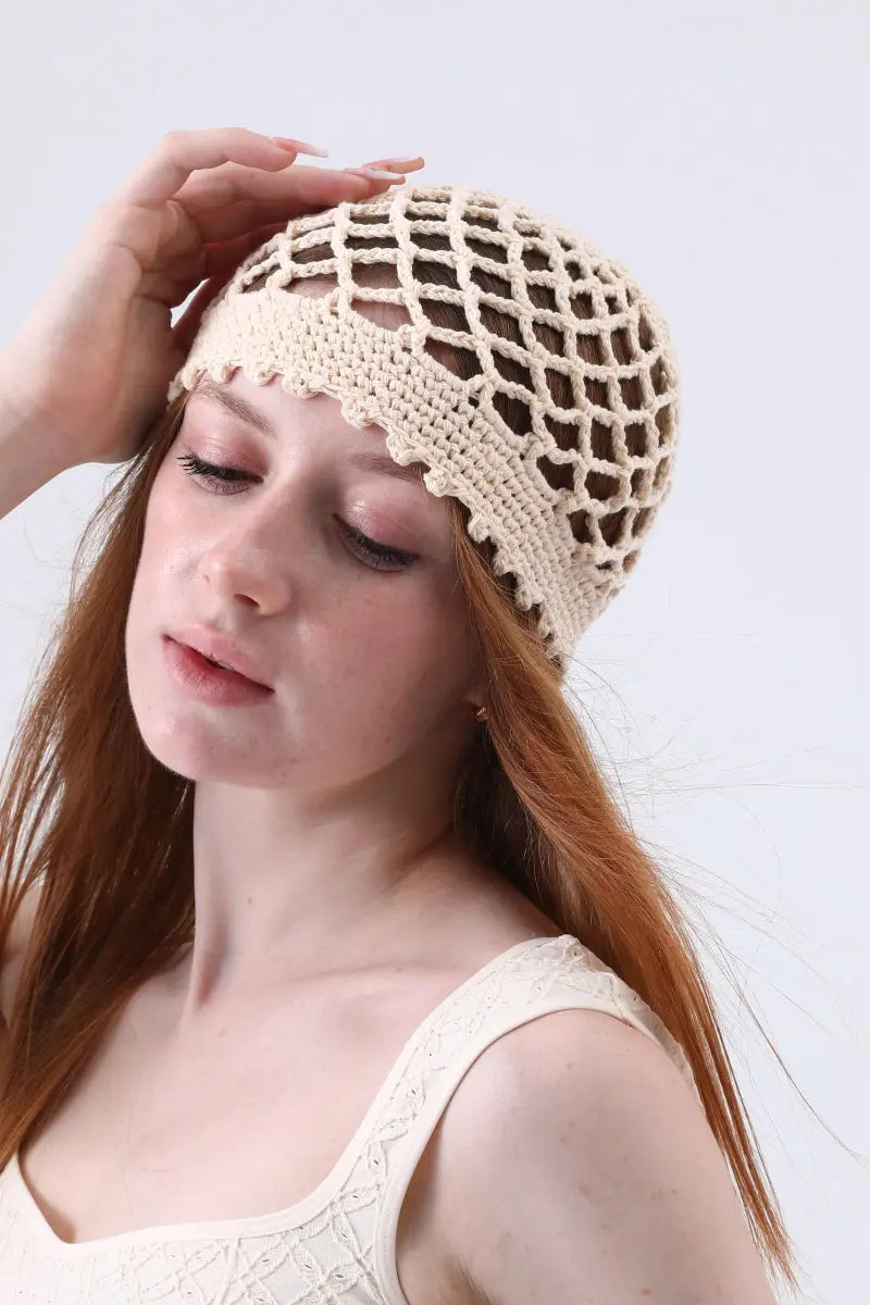 Boho Crochet Mesh Head Cap – Lightweight Hollow Knit Beanie - NeoKira Unlimited