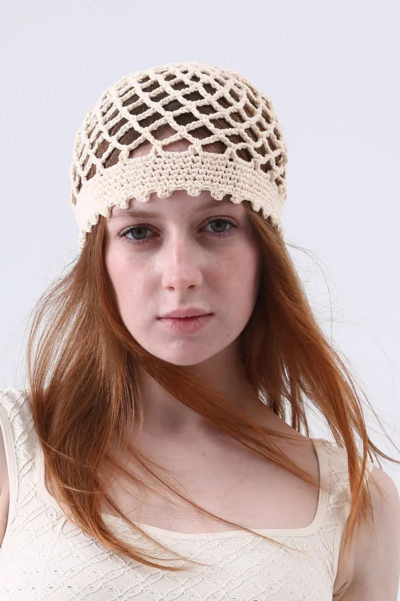 Boho Crochet Mesh Head Cap – Lightweight Hollow Knit Beanie - NeoKira Unlimited