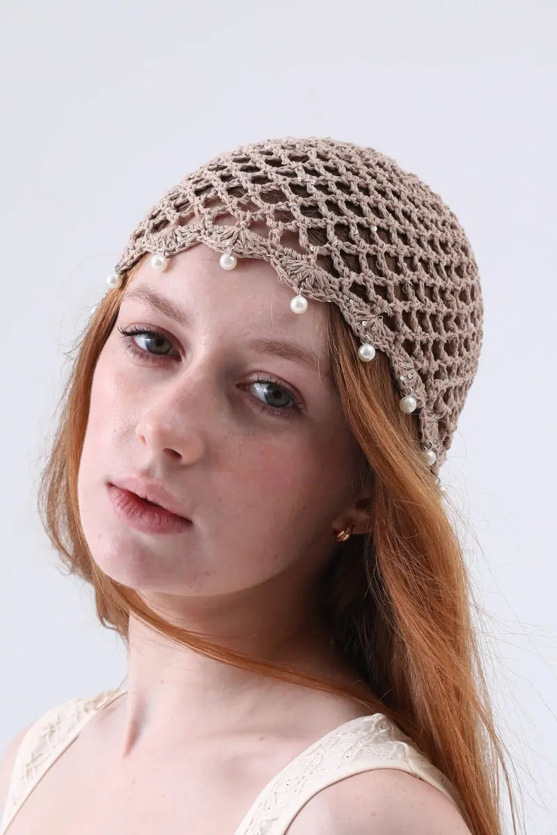 Boho Sequin Pearl Tassel Crochet Beanie – Lightweight Hollow Knit Hat - NeoKira Unlimited