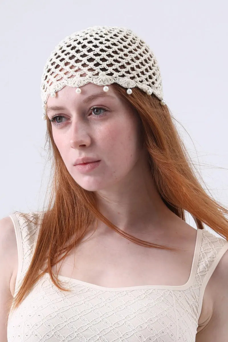 Boho Sequin Pearl Tassel Crochet Beanie – Lightweight Hollow Knit Hat - NeoKira Unlimited