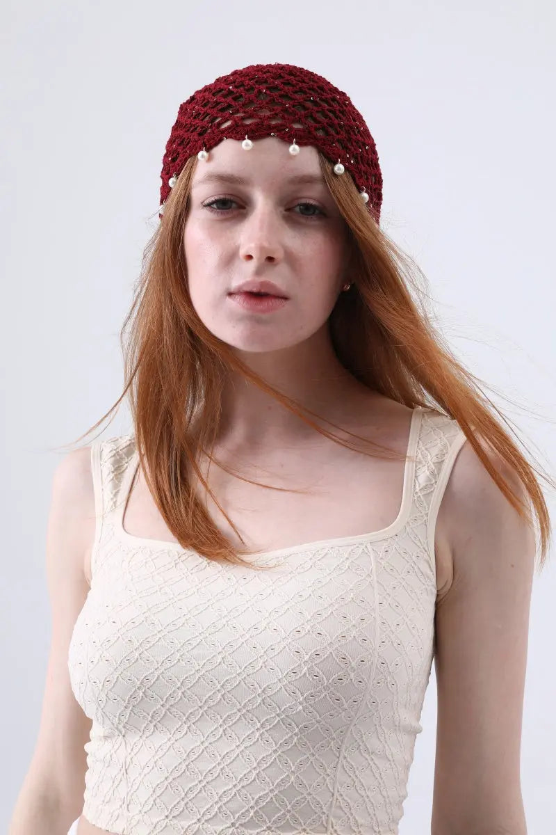 Boho Sequin Pearl Tassel Crochet Beanie – Lightweight Hollow Knit Hat - NeoKira Unlimited