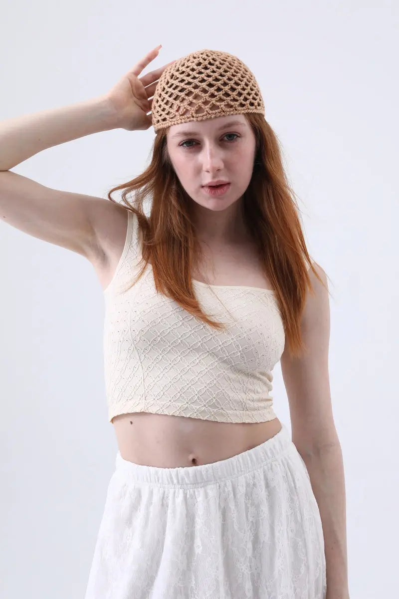 Vintage Hollow Out Crochet Mesh Beanie – Retro Knit Head Wrap - NeoKira Unlimited