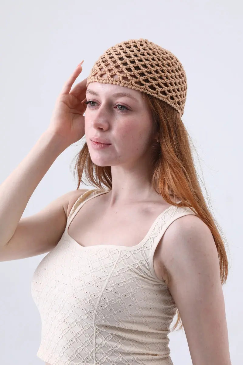 Vintage Hollow Out Crochet Mesh Beanie – Retro Knit Head Wrap - NeoKira Unlimited