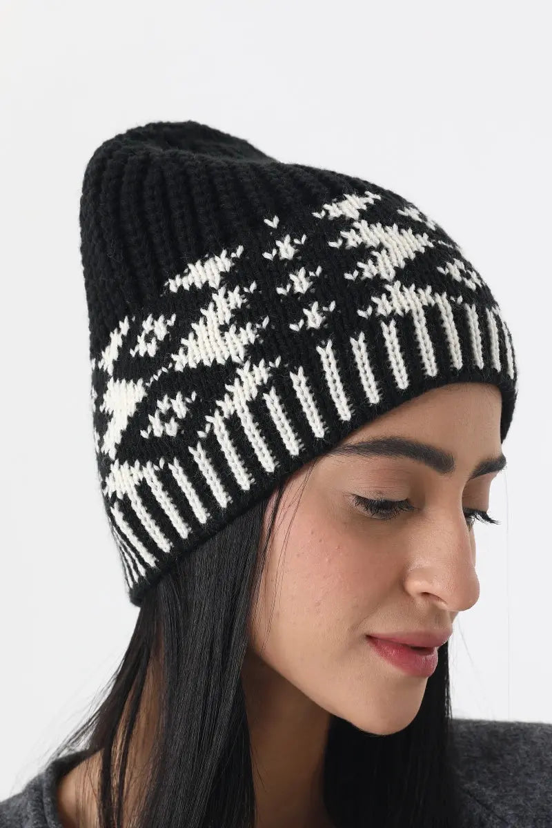 Vintage Fair Isle Knit Beanie Soft Geometric Pattern Winter - NeoKira Unlimited