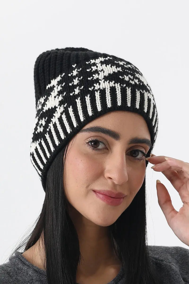 Vintage Fair Isle Knit Beanie Soft Geometric Pattern Winter - NeoKira Unlimited