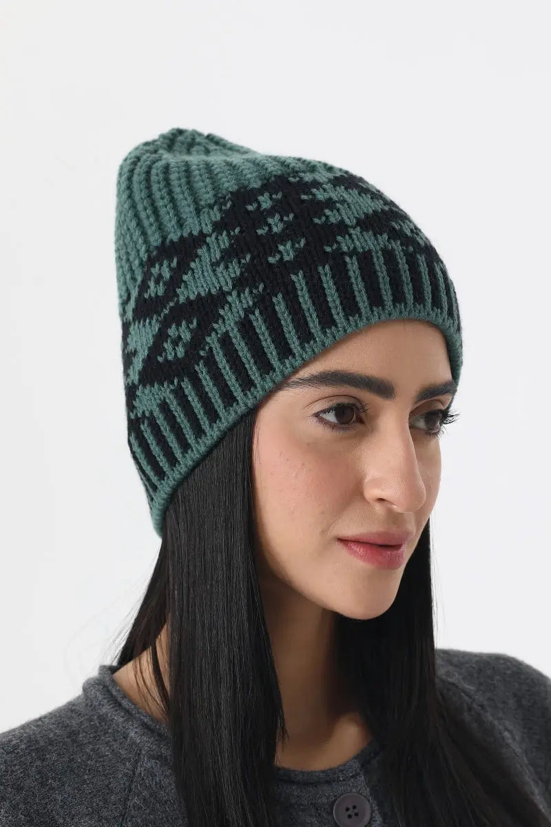 Vintage Fair Isle Knit Beanie Soft Geometric Pattern Winter - NeoKira Unlimited