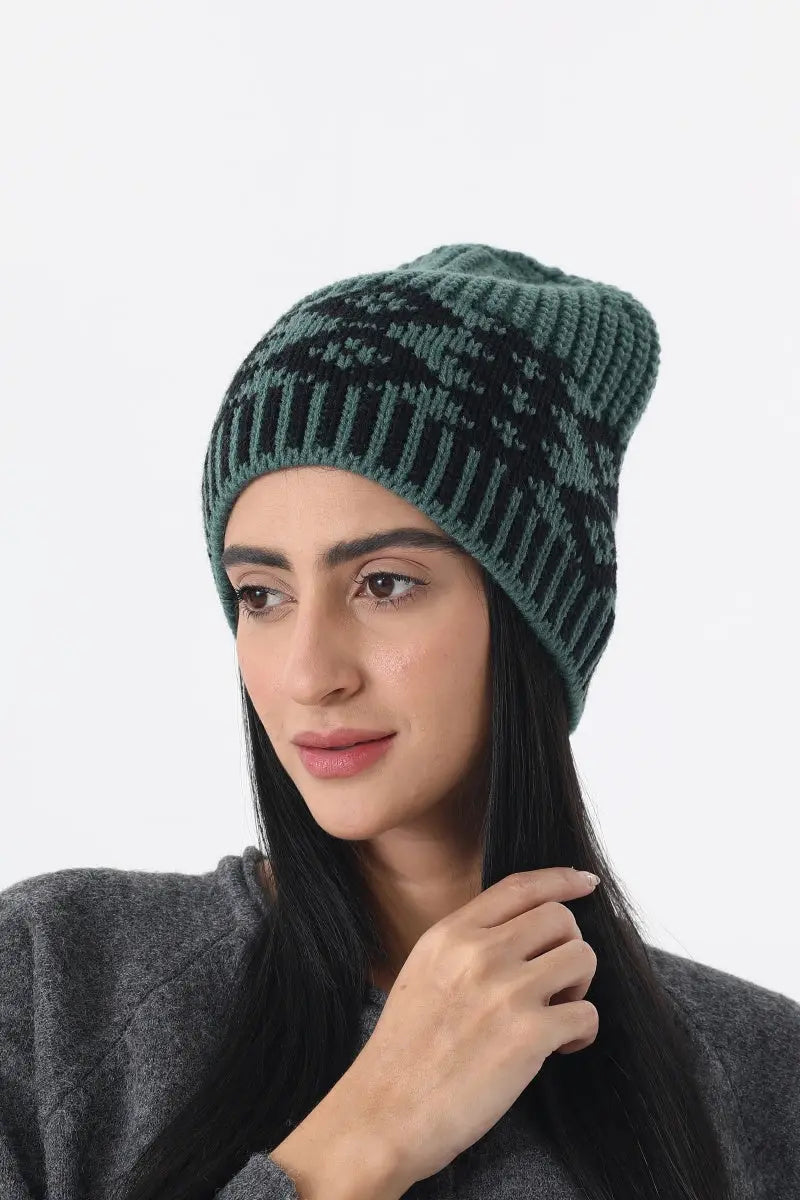 Vintage Fair Isle Knit Beanie Soft Geometric Pattern Winter - NeoKira Unlimited