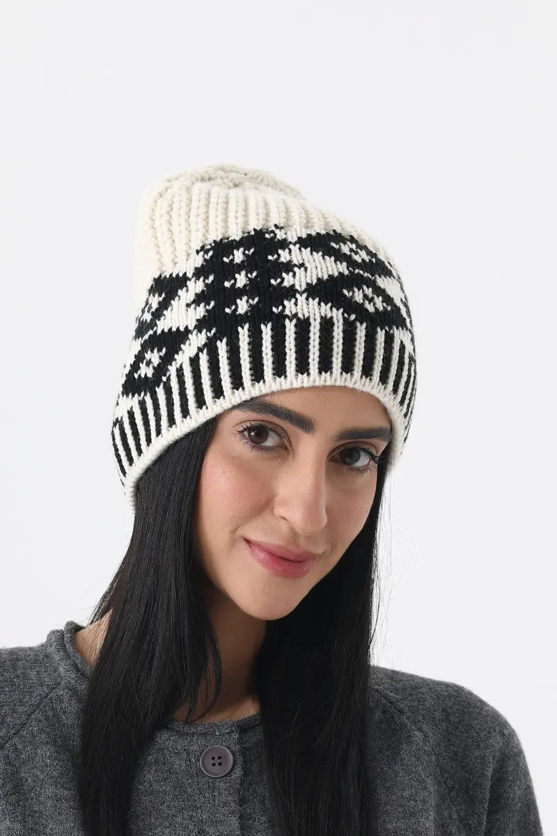 Vintage Fair Isle Knit Beanie Soft Geometric Pattern Winter - NeoKira Unlimited
