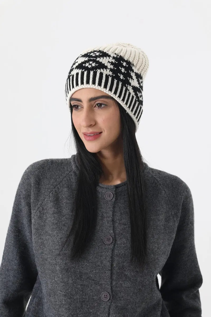Vintage Fair Isle Knit Beanie Soft Geometric Pattern Winter - NeoKira Unlimited