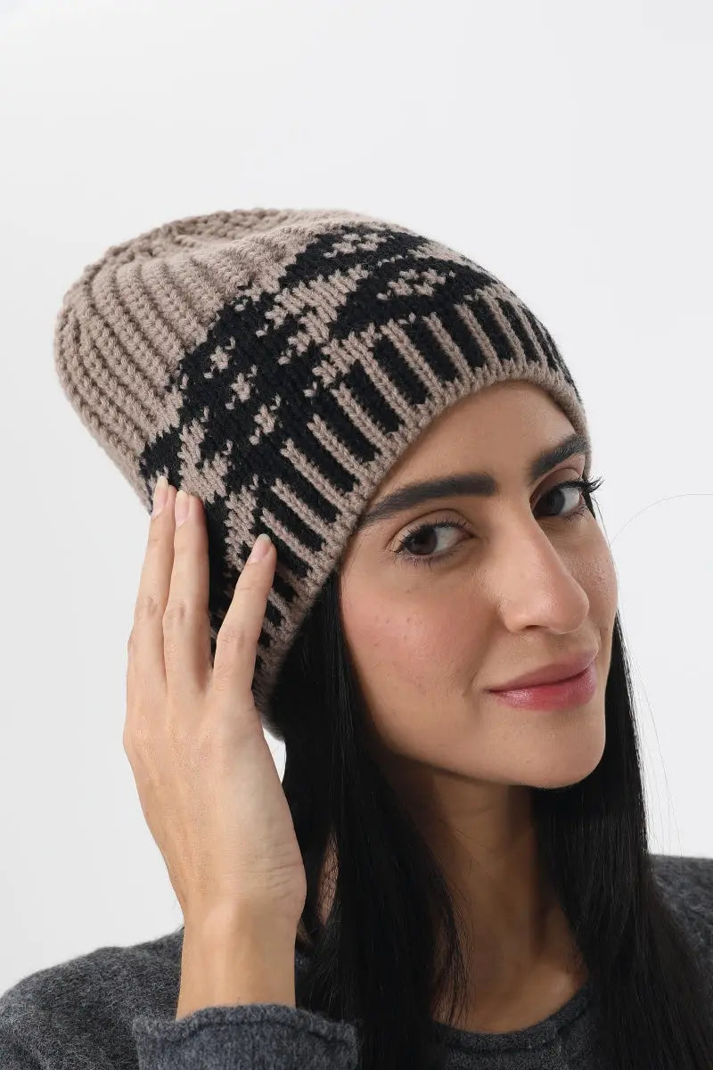Vintage Fair Isle Knit Beanie Soft Geometric Pattern Winter - NeoKira Unlimited