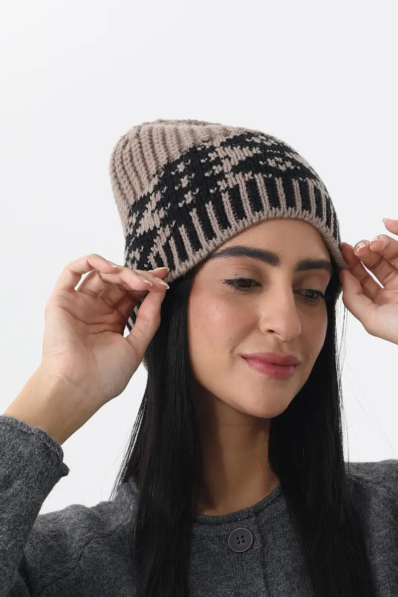 Vintage Fair Isle Knit Beanie Soft Geometric Pattern Winter - NeoKira Unlimited