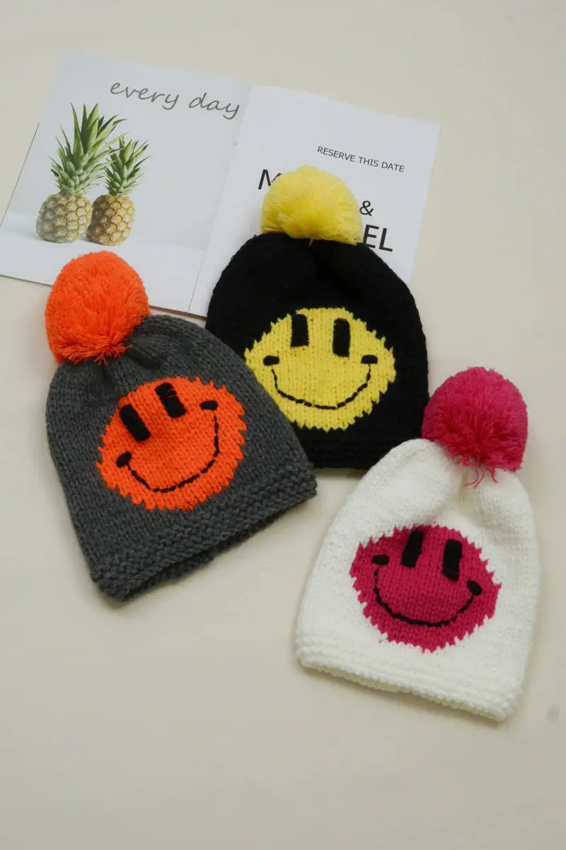 Handmade Smiley Pom Pom Knit Winter Beanie For Women ☃️😊 - NeoKira Unlimited