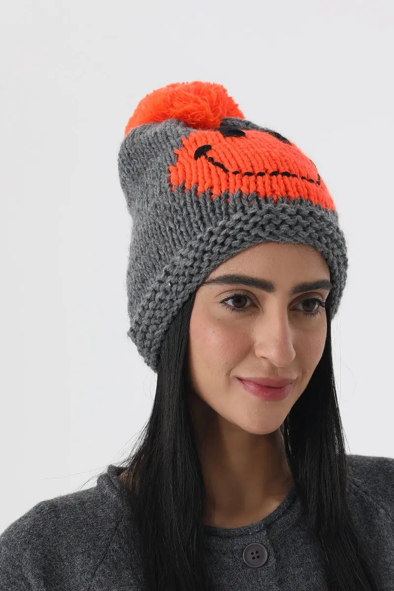 Handmade Smiley Pom Pom Knit Winter Beanie For Women ☃️😊 - NeoKira Unlimited