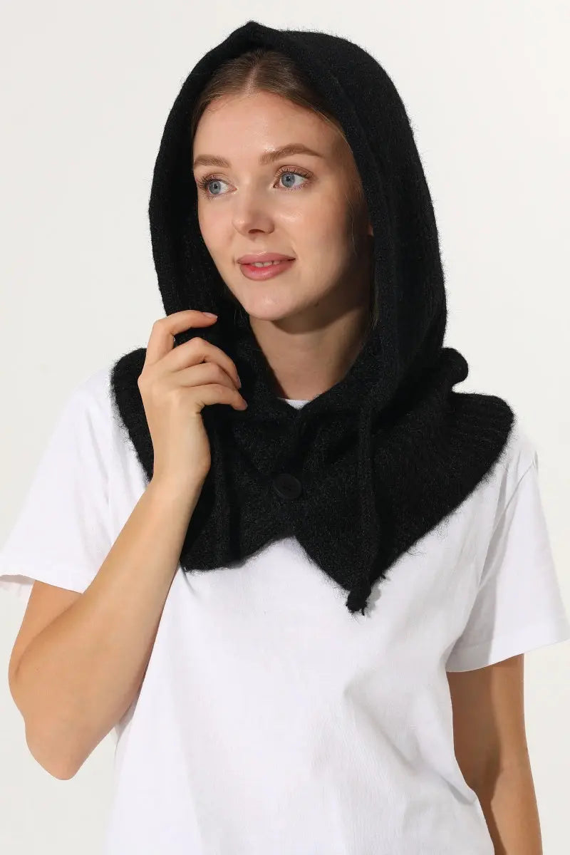 Solid Soft Knit Hooded Neck Warmer Drawstring Balaclava 🧶❄️ - NeoKira Unlimited