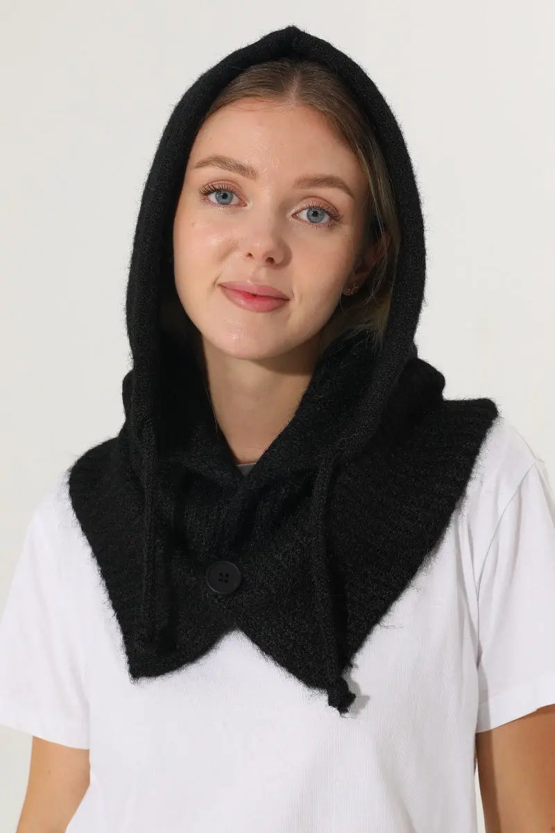 Solid Soft Knit Hooded Neck Warmer Drawstring Balaclava 🧶❄️ - NeoKira Unlimited