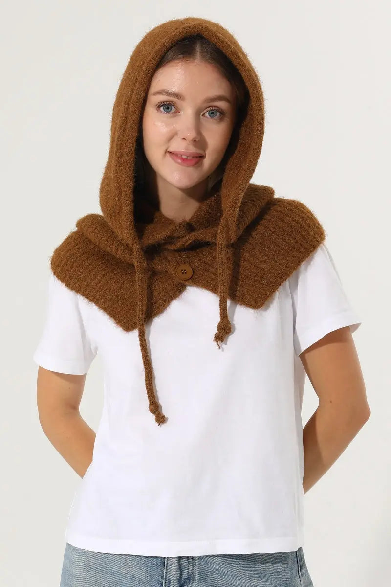Solid Soft Knit Hooded Neck Warmer Drawstring Balaclava 🧶❄️ - NeoKira Unlimited