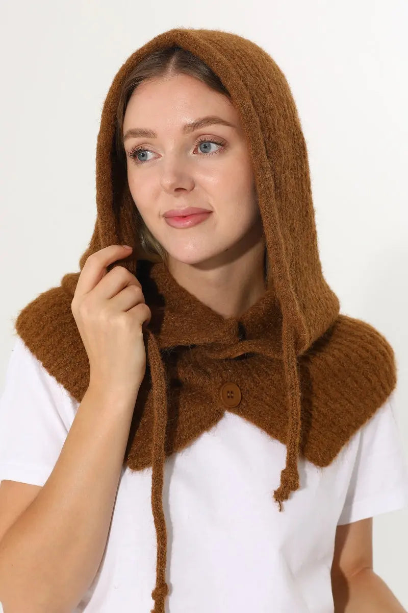 Solid Soft Knit Hooded Neck Warmer Drawstring Balaclava 🧶❄️ - NeoKira Unlimited