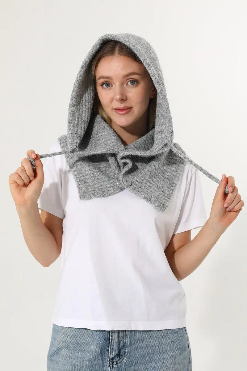 Solid Soft Knit Hooded Neck Warmer Drawstring Balaclava 🧶❄️ - NeoKira Unlimited