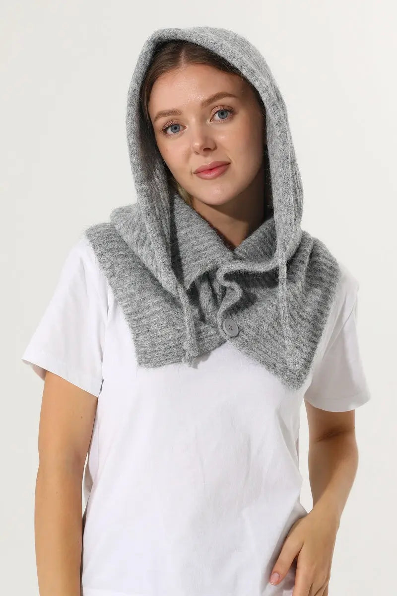 Solid Soft Knit Hooded Neck Warmer Drawstring Balaclava 🧶❄️ - NeoKira Unlimited