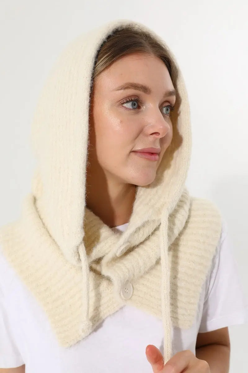 Solid Soft Knit Hooded Neck Warmer Drawstring Balaclava 🧶❄️ - NeoKira Unlimited