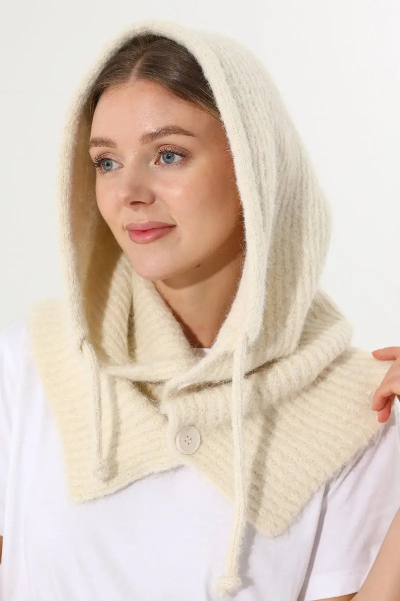 Solid Soft Knit Hooded Neck Warmer Drawstring Balaclava 🧶❄️ - NeoKira Unlimited