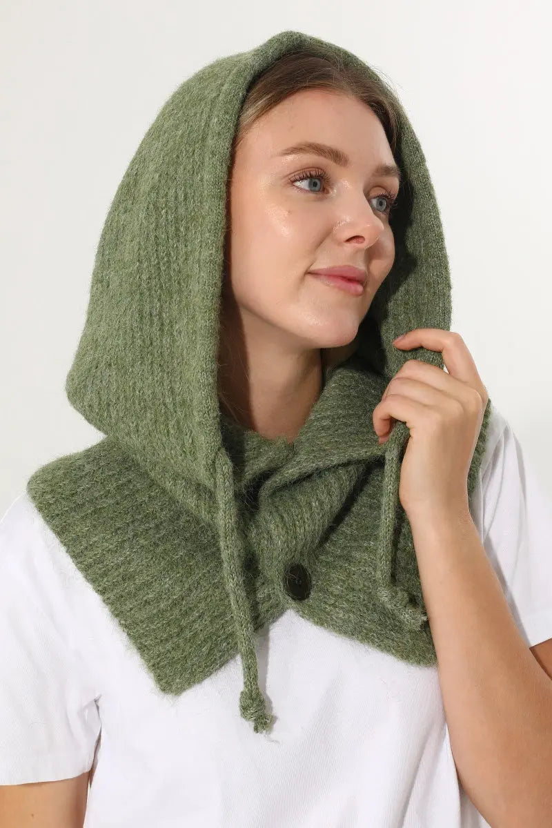 Solid Soft Knit Hooded Neck Warmer Drawstring Balaclava 🧶❄️ - NeoKira Unlimited