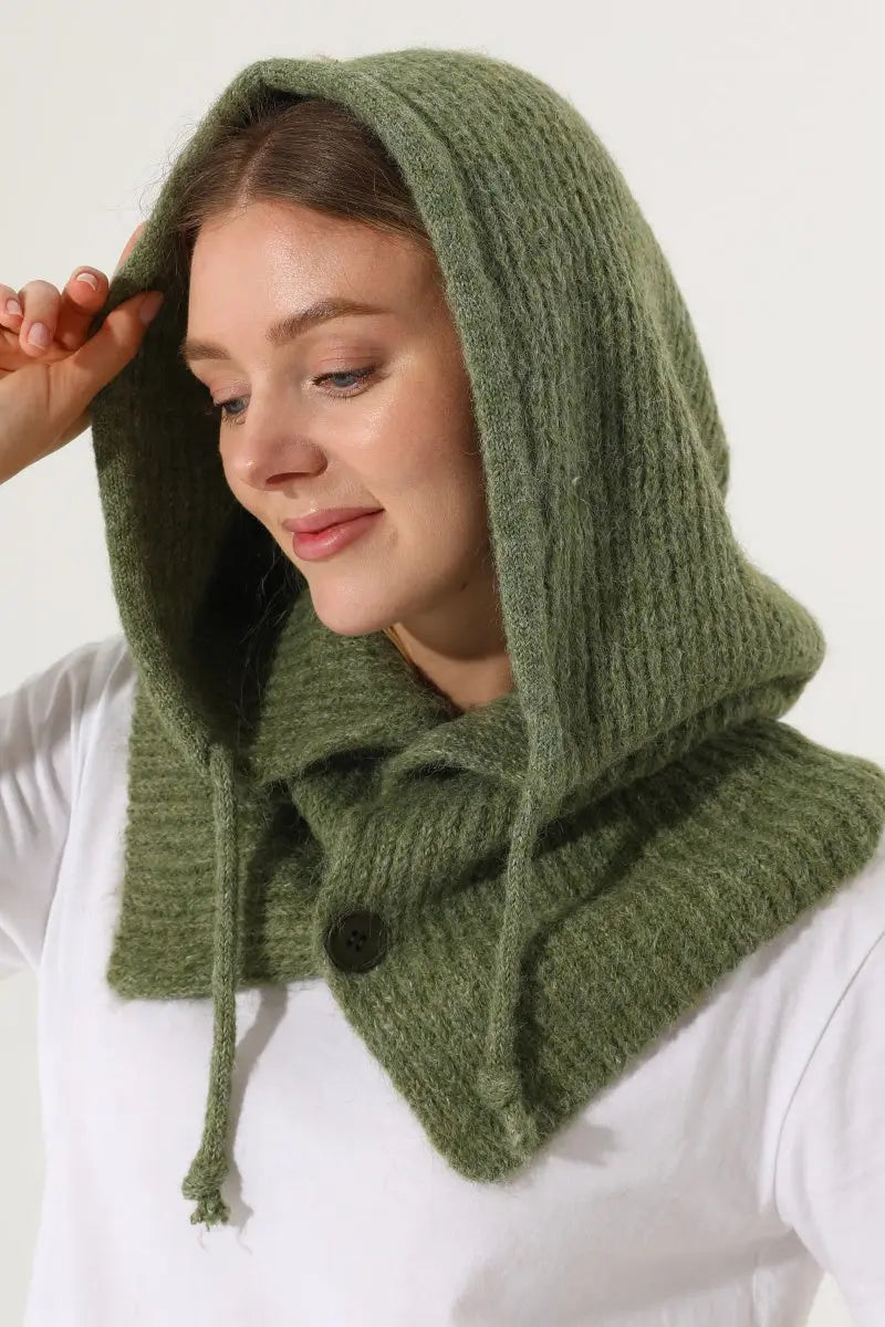 Solid Soft Knit Hooded Neck Warmer Drawstring Balaclava 🧶❄️ - NeoKira Unlimited