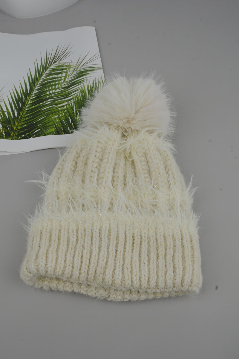 Women Fluffy Knit Beanie With Faux Fur Pom Pom Winter Hat - NeoKira Unlimited