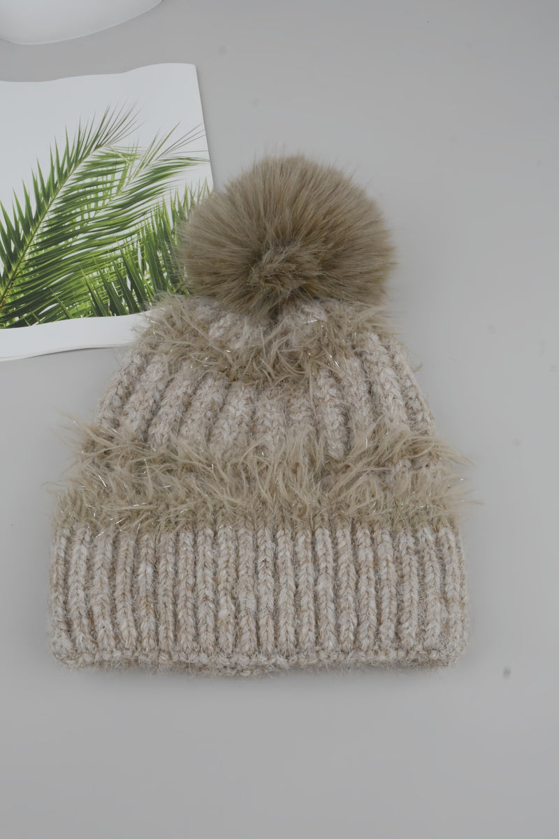 Women Fluffy Knit Beanie With Faux Fur Pom Pom Winter Hat - NeoKira Unlimited