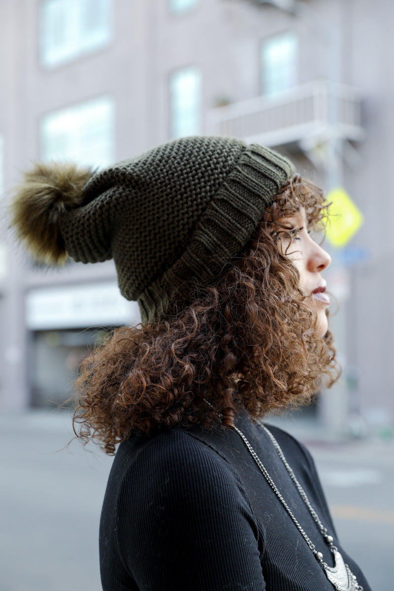 Pom Beanie with Faux Sherpa Lining Beanies Leto Collection   