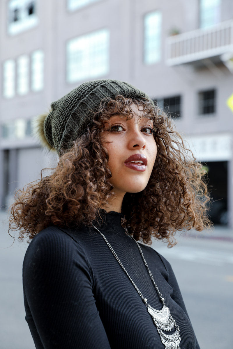 Pom Beanie with Faux Sherpa Lining - NeoKira Unlimited