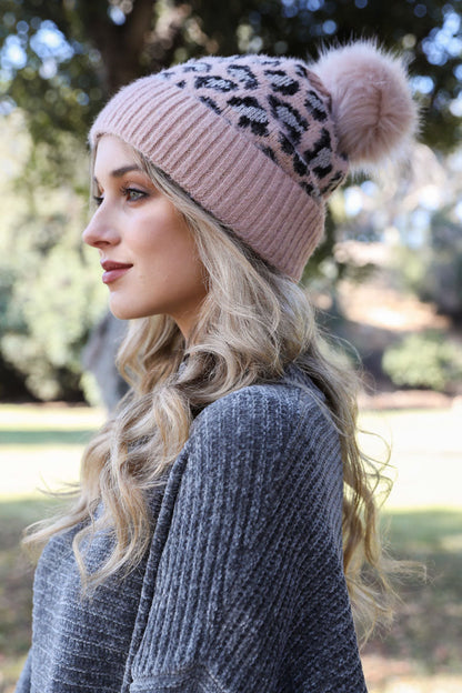 Leopard Knit Beanie Beanies Leto Collection Pink  