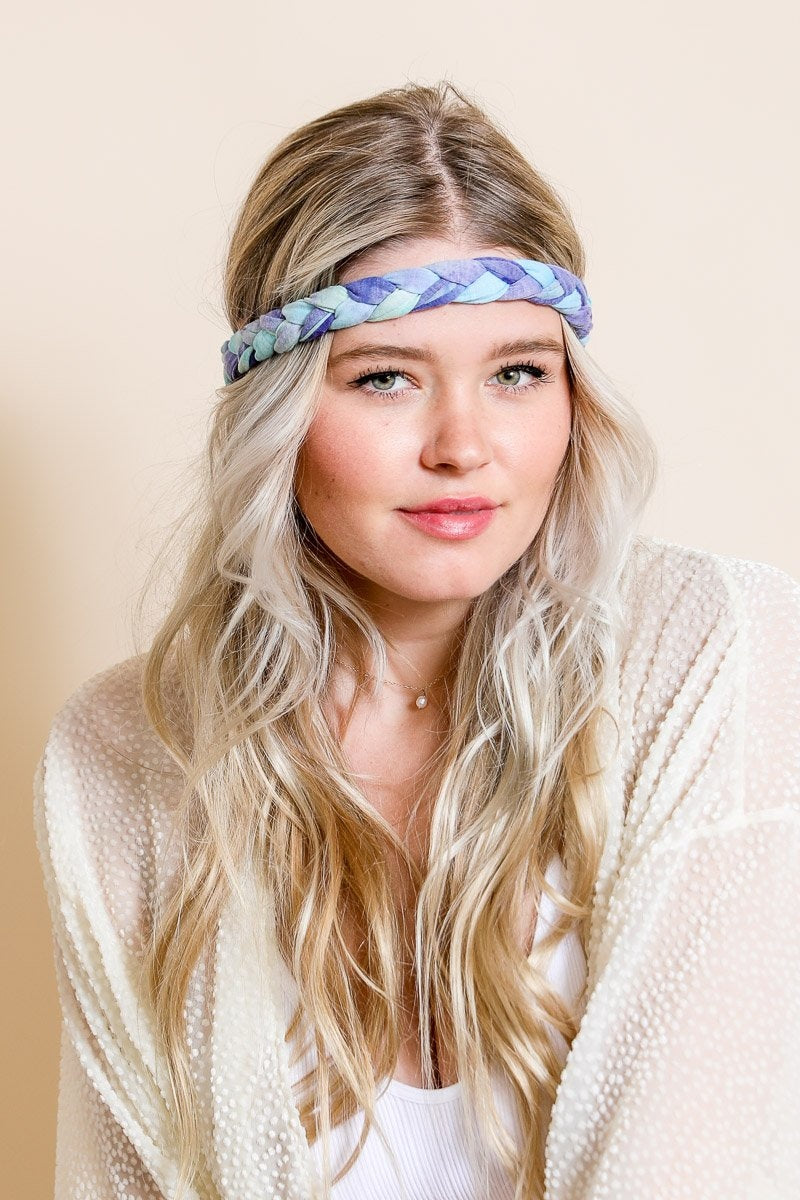 Braided Tie-Dye Headband Headbands Leto Collection Blue  