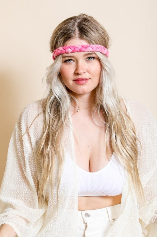 Braided Tie-Dye Headband Headbands Leto Collection Pink  