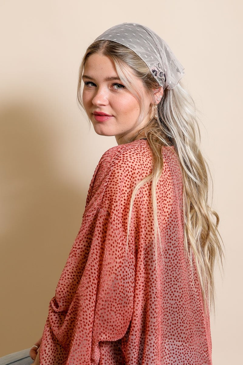 Tulle Lace Poppy Headscarf Headwrap Leto Collection Pink  