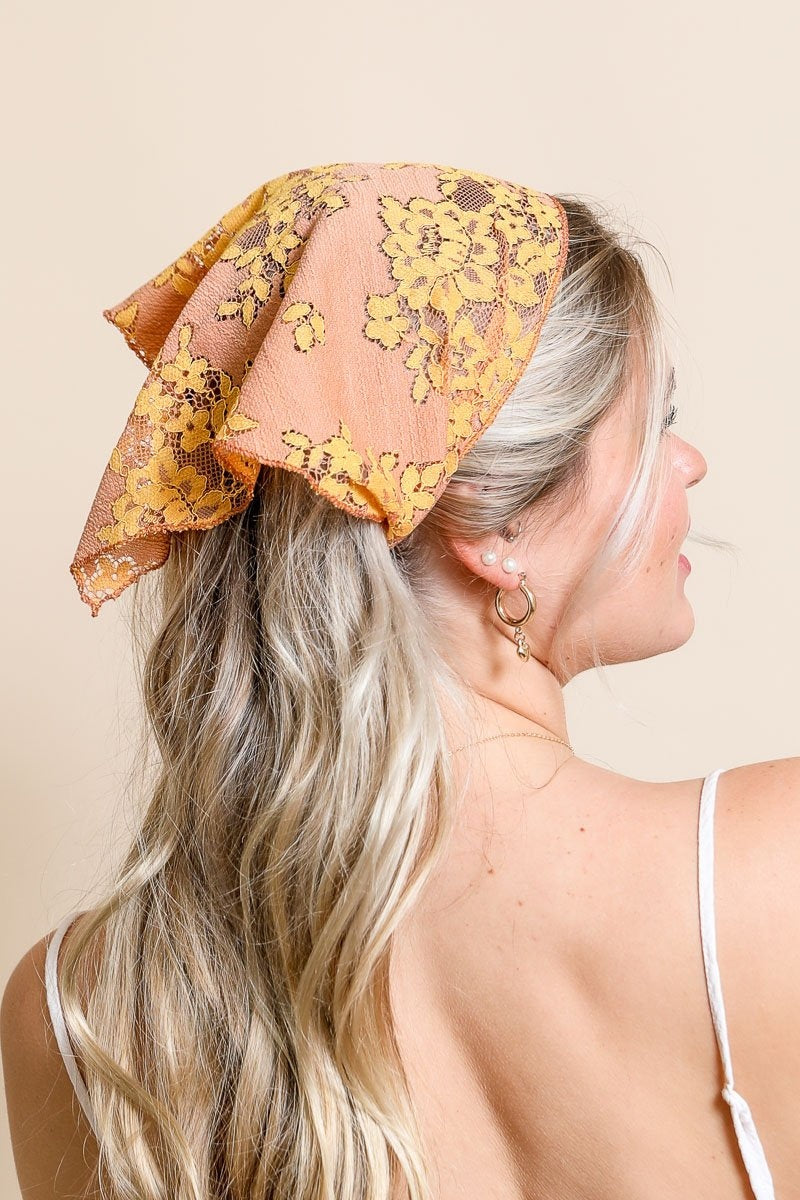 Bohemian Floral Lace Headscarf Hats & Hair Peach