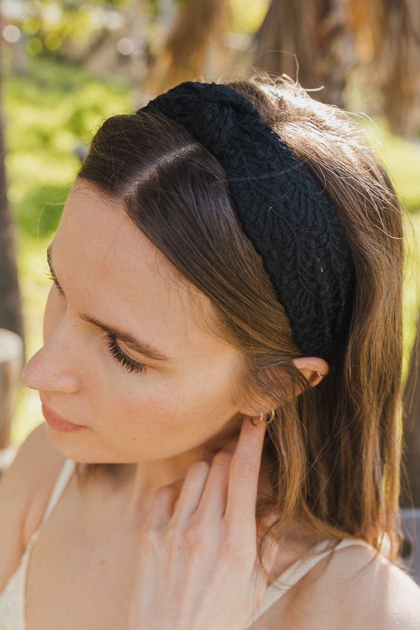 Embroidered Floral Vine Headband Headbands Leto Collection Black  