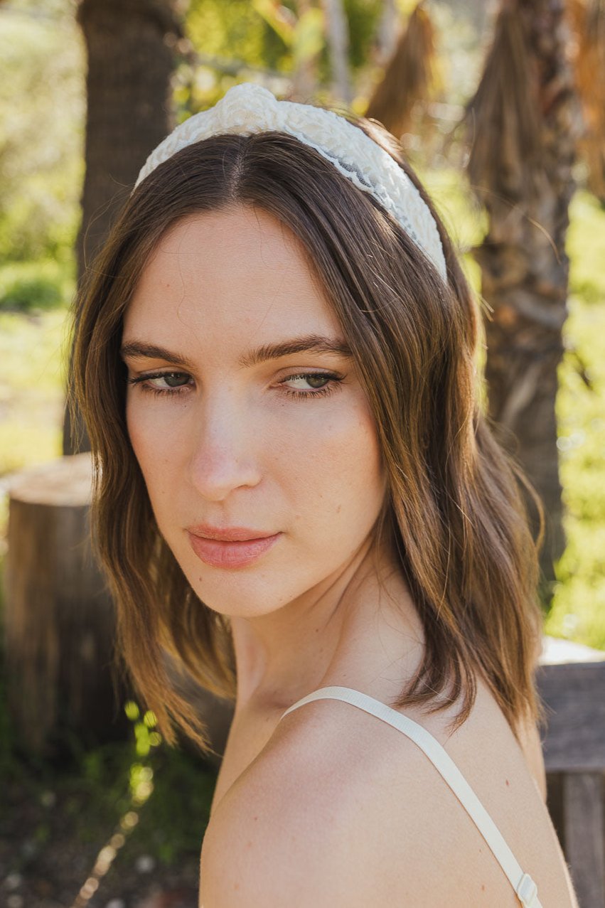 Embroidered Floral Vine Headband Headbands Leto Collection Ivory  