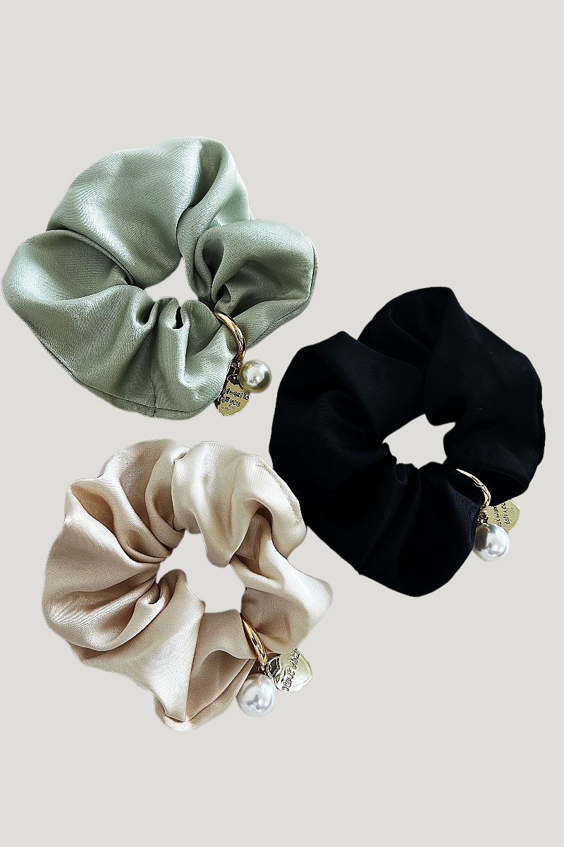 Solid Satin Scrunchies – Detachable Chain Accent - NeoKira Unlimited