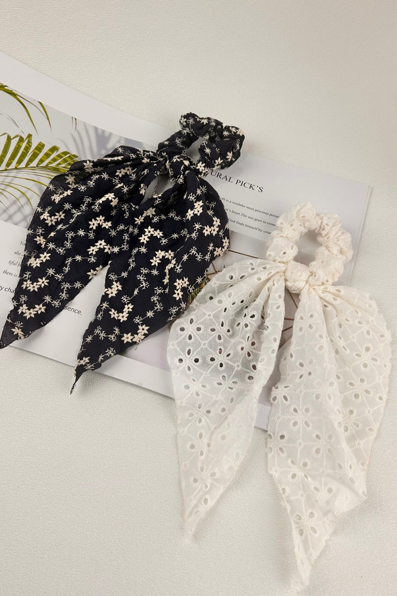 Vintage Charm: Floral Embroidered Cotton Scarf Scrunchie - NeoKira Unlimited
