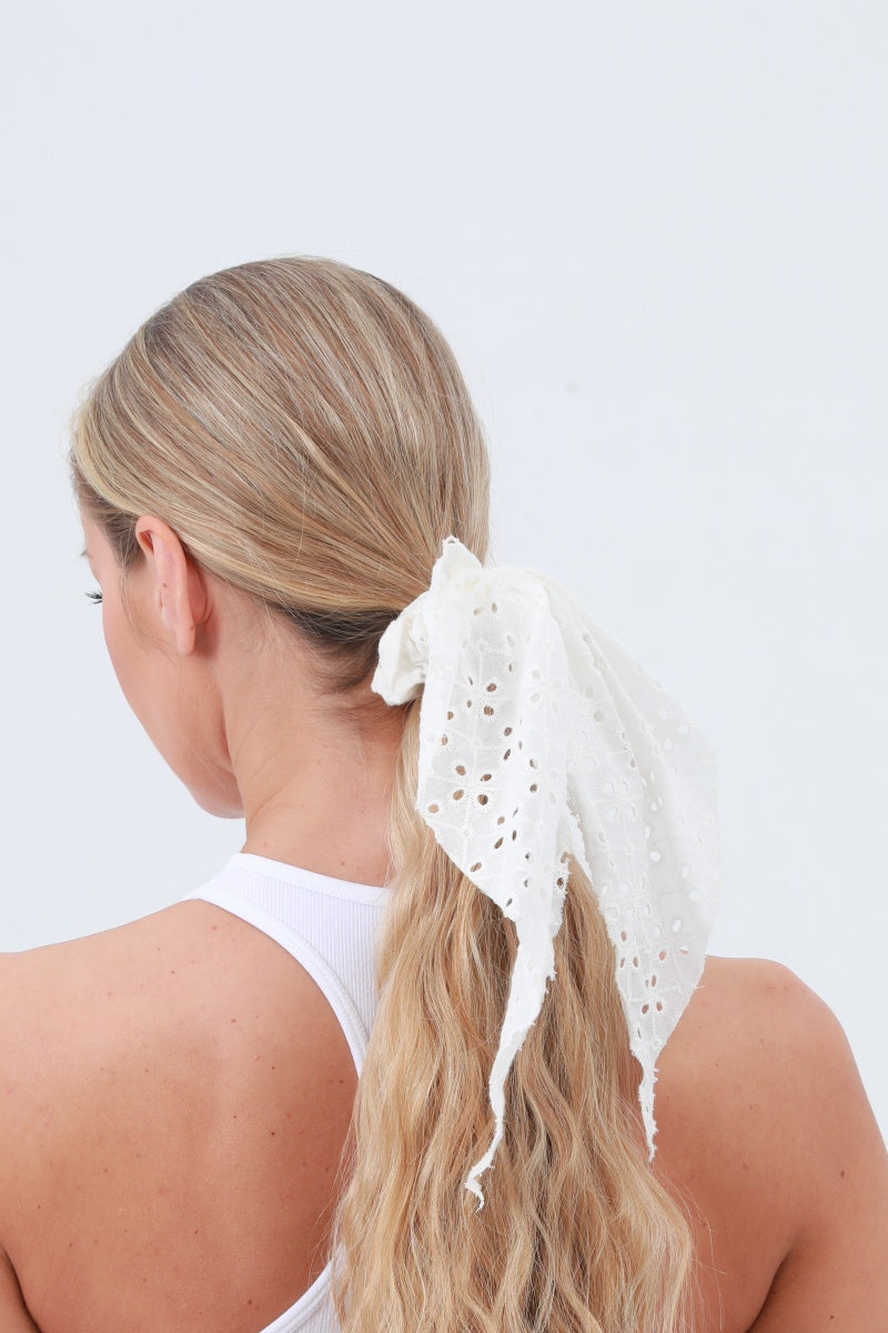 Vintage Charm: Floral Embroidered Cotton Scarf Scrunchie - NeoKira Unlimited
