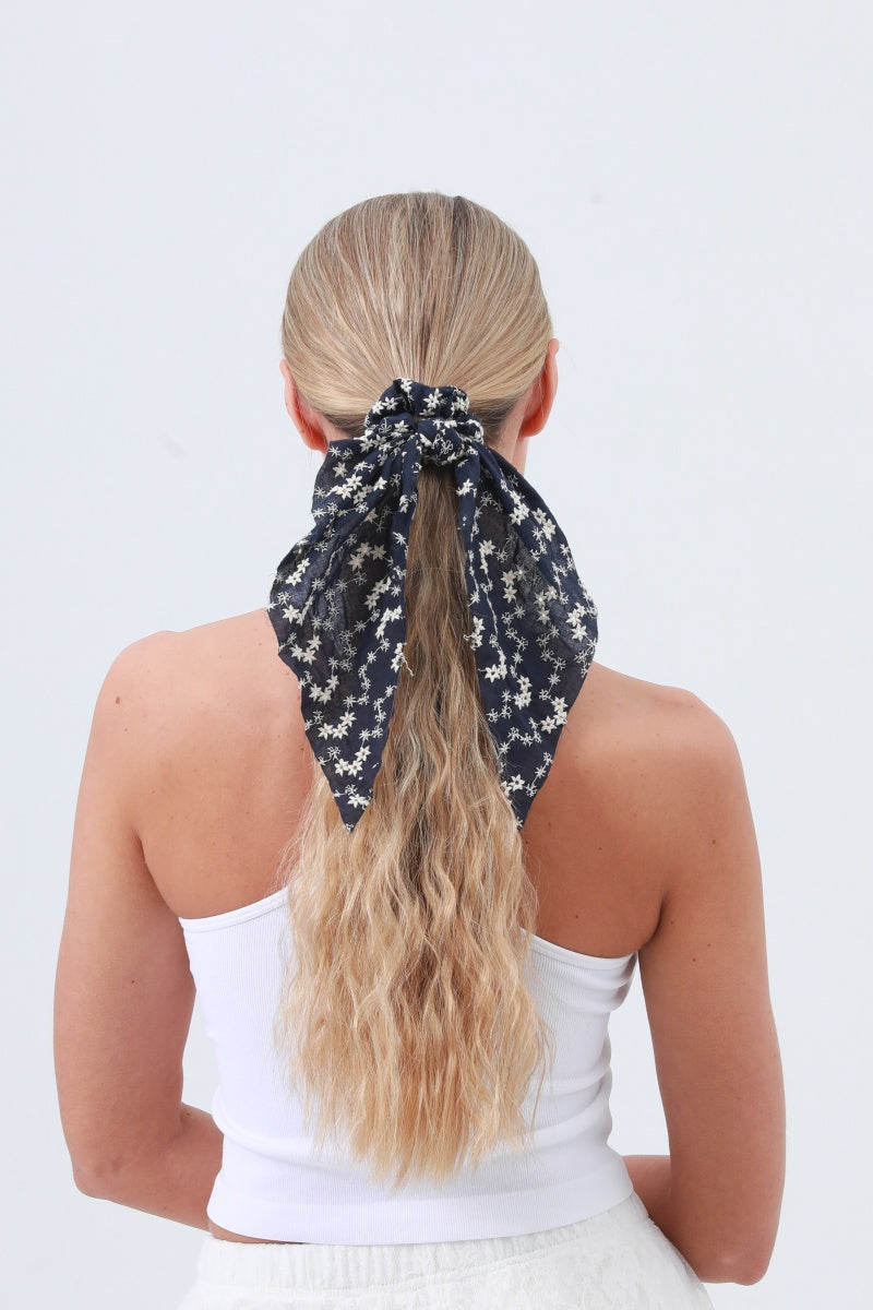 Vintage Charm: Floral Embroidered Cotton Scarf Scrunchie - NeoKira Unlimited