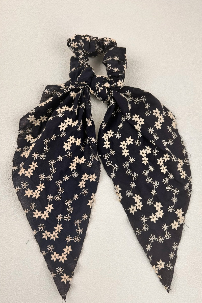 Vintage Charm: Floral Embroidered Cotton Scarf Scrunchie - NeoKira Unlimited