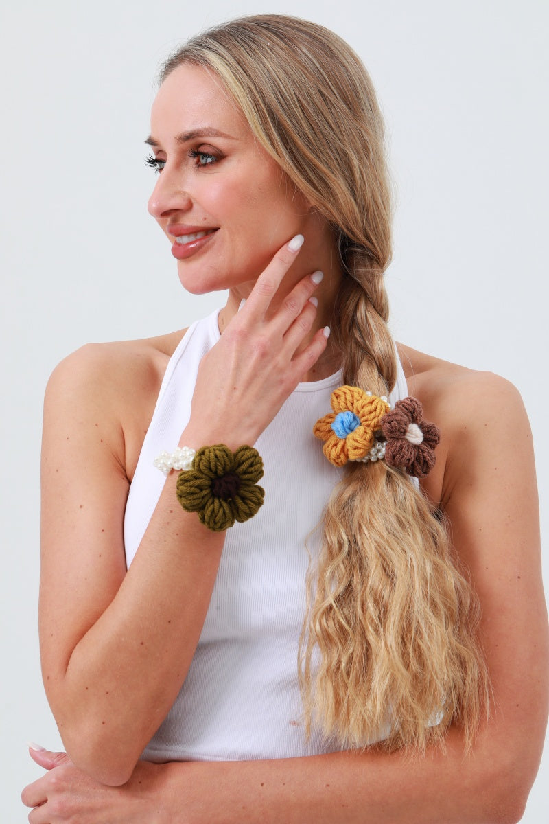 Crochet Daisy Pearl Scrunchie – Daily Wear Hair Accent - NeoKira Unlimited