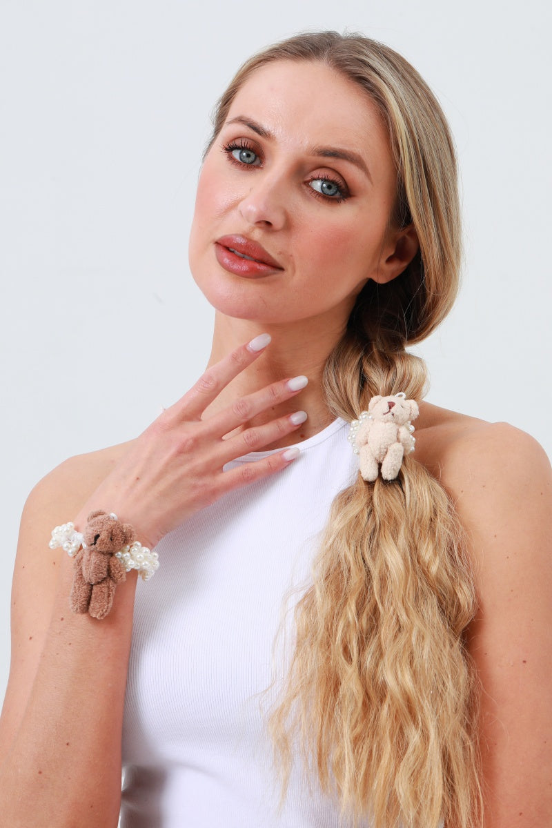 Cute Bear Pearl Scrunchie – Everyday Hair Charm - NeoKira Unlimited